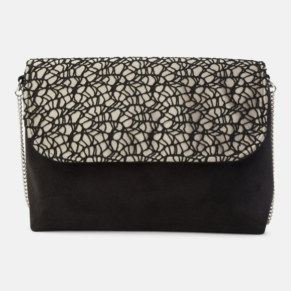Made in Italy- Vegan Chocolate Brown Suede And Macramé Shoulder Bag - Picture 1 of 5